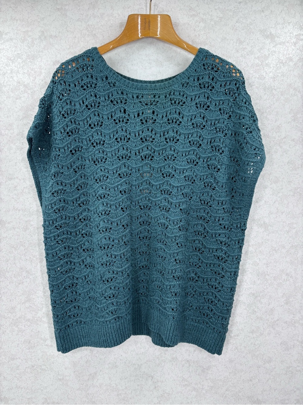 Joie NWT Teal Open Lace-Knit Cap Sleeve Sweater, 1X